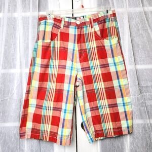 Vintage 90s Southpole Baggy Shorts Mens 34 Red Plaid Chicano Hip Hop Skater Y2K